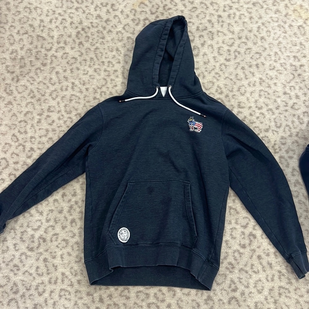 Navy goat hoodie with American flag goat! Kids large